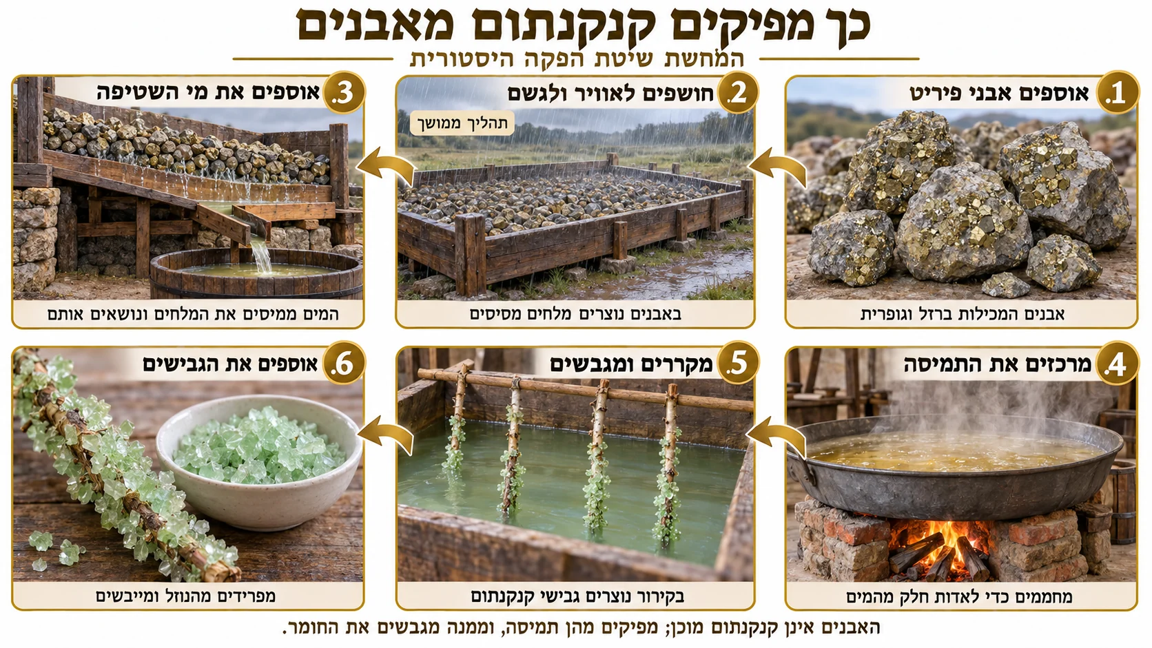 המחשת שיטה היסטורית להפקת קנקנתום מאבני פיריט